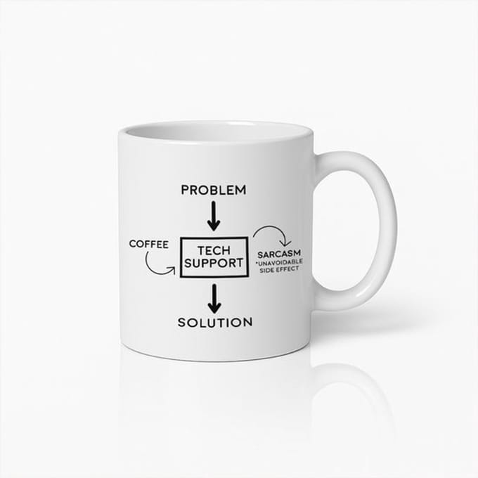Grappige Tech Support Flowchart Witte Mok 330 ml – Programmeur Humor Koffiemok – Perfect Cadeau voor IT’ers & Developers