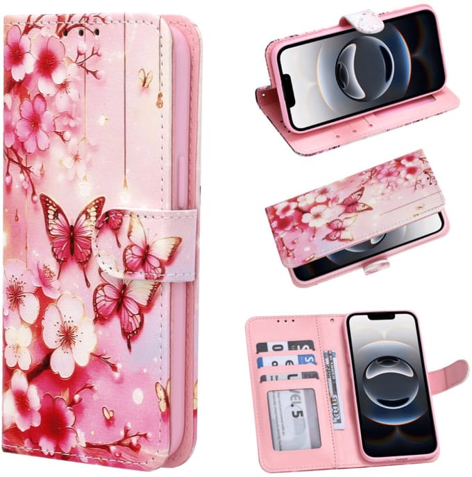 Cityhoesje - Bookcase - iPhone 17 Pro - Bloemen vlinder Rood