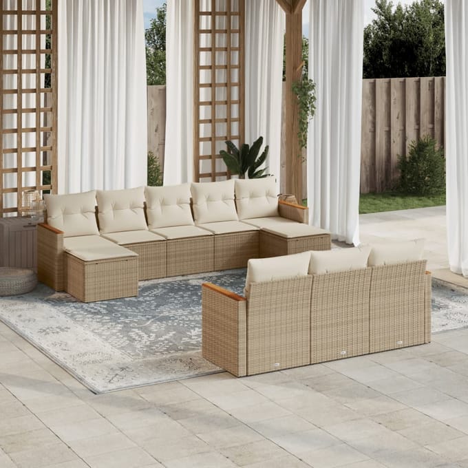vidaXL - 10-delige - Loungeset - met - kussens - poly - rattan - beige