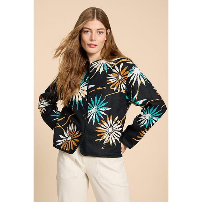 White Stuff Adele Reversible Linen Jacket Black Printed Size: 14 | Jackets Outlet | Dames | Wit