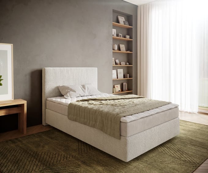 Boxspringbed Dream-Well Bouclé Crème-Wit 120x200 cm met Matras en Topper