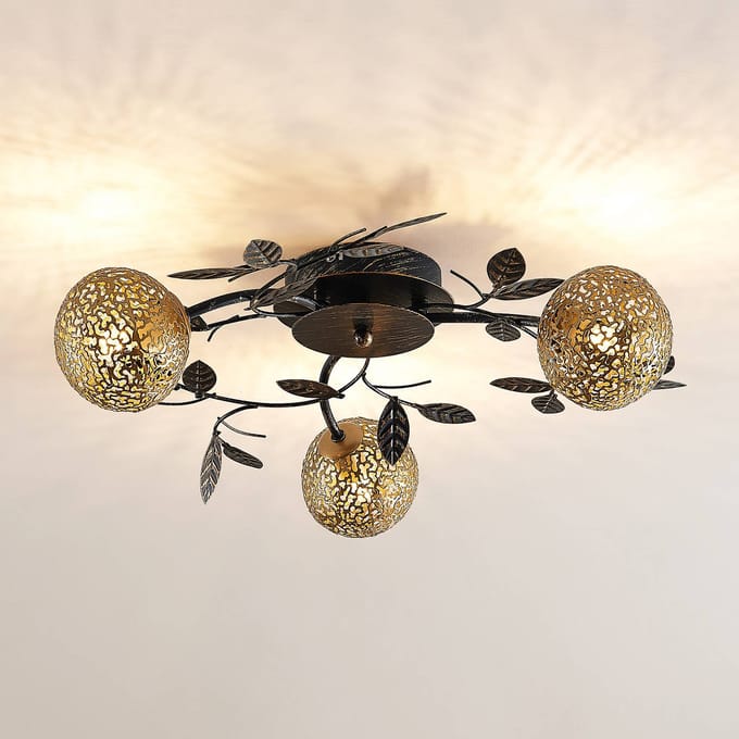 Lucande - plafondlamp - 3lichts - IJzer - H: 13 cm - G9 - zwart, goud
