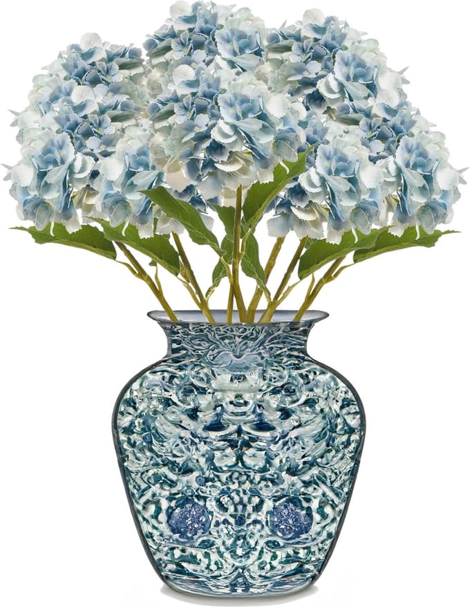 Emerald Kunstbloem hortensia tak - 8x - 52 cm - licht blauw - Real Touch - hydrangea - kunst zijdebloemen