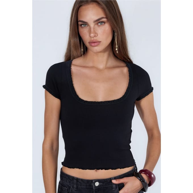 Slim Fit U-Hals Geribde Blouse