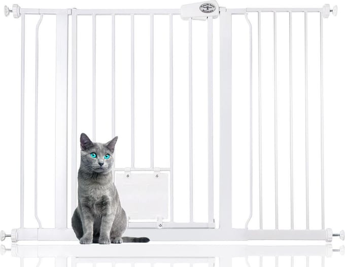 Bettacare Huisdierhek met Afsluitbaar Kattenluik, 113,8 - 121,4cm, Wit