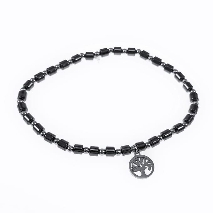 Levensboom Armband Dames - Hematiet Antraciet - RVS Kralen - Edelsteen - Kralenarmband