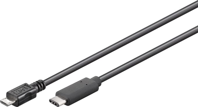USB Micro B naar USB-C kabel - USB2.0 - tot 1A / zwart - 3 meter