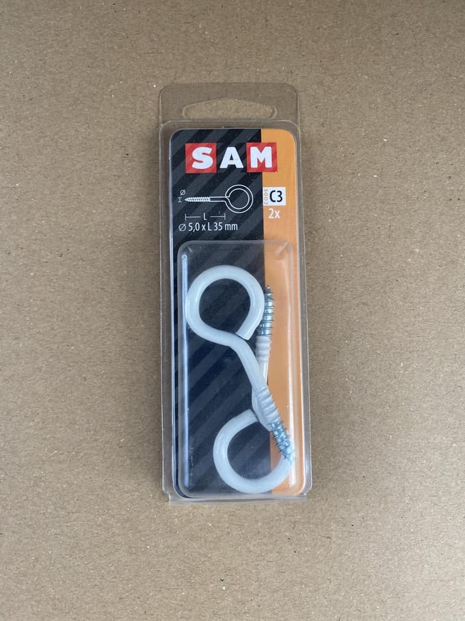 Sam Schroef-Oog. 5,0 x 35 mm.  wit. 2 stuks Schroef-ogen. Waslijn. Hang-Plant.