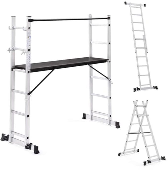 Multifunctionele aluminium steiger met platform en wielen - hoogte 165 cm
