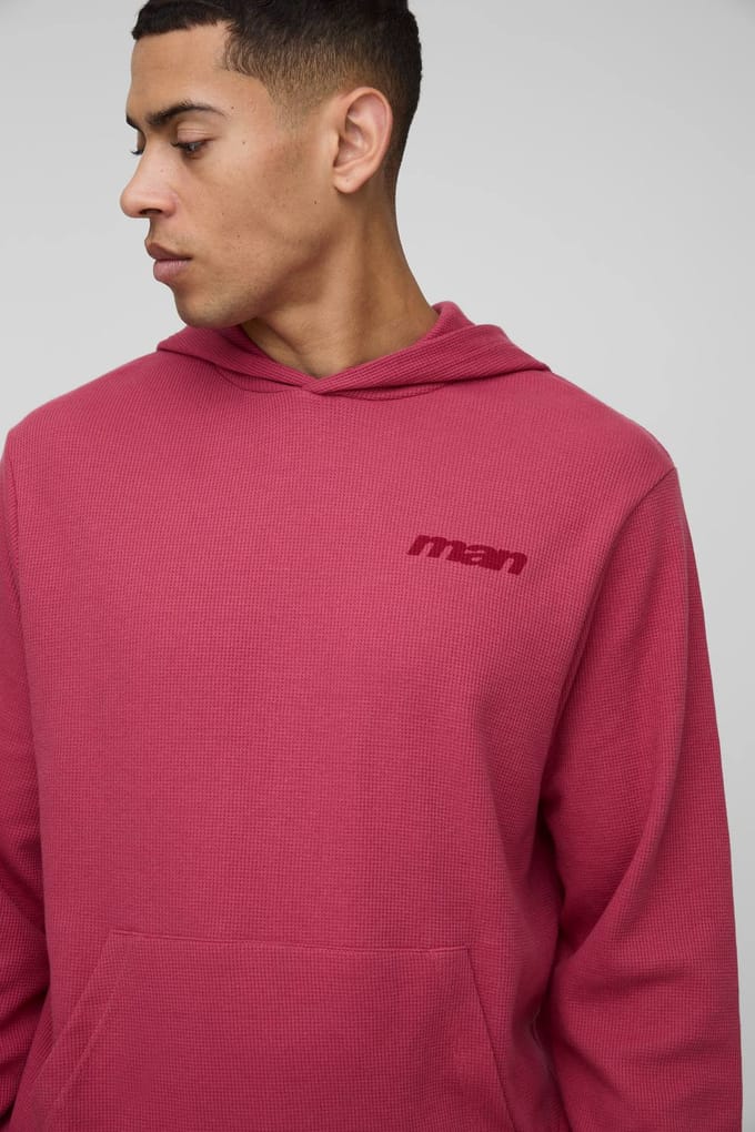 Regular Fit Wafel Men's Varsity Hoodie | Red | Size Medium