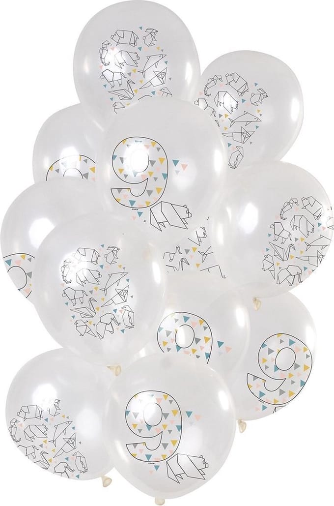 Ballonnen 9 Jaar Origami 30cm 12st