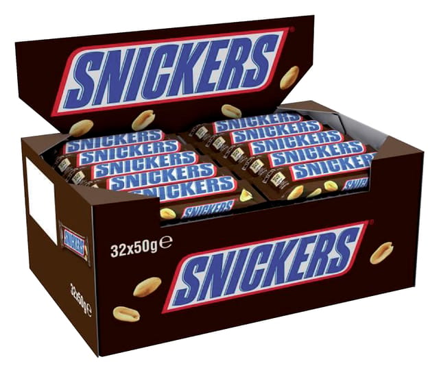Snickers Singles - chocolade repen - pinda karamel - 32x50g uitdeeldoos