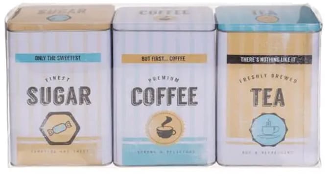 Coffee, Tea and Sugar Opbergblikken Set van 3