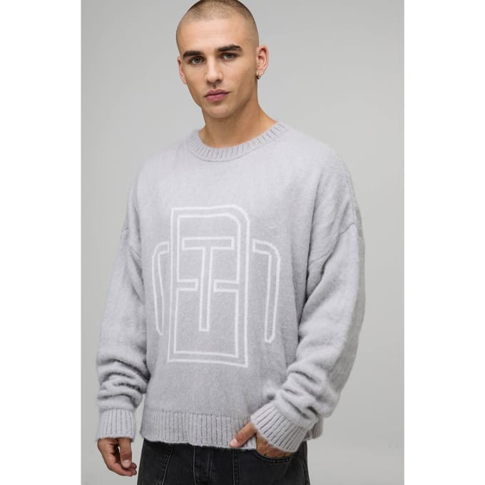Fluffy Knit BM Jumper | Light Grey | Size Small