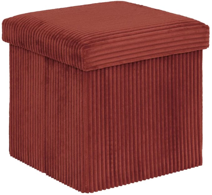 Atmosphera Hocker / Poef Ribcord - opvouwbaar - donkerrood - MDF/polyester - 38 x 38 cm - met opbergruimte - extra zitplaatsen