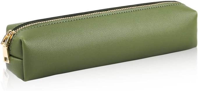 Leren Etui voor Pennen, Potloden en Make-up - Groen