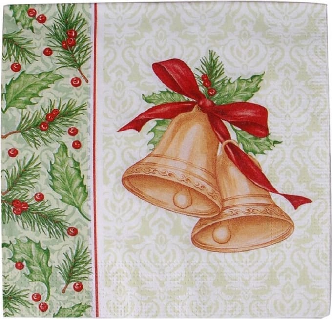 Kerst tafel servetten 40x st - 33 x 33 cm - Kerstbel print - lunch/diner servetten