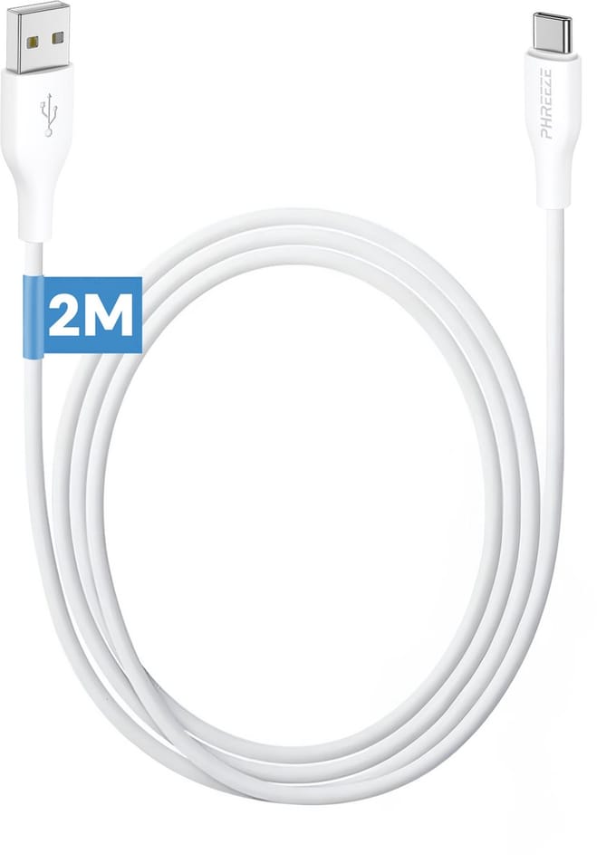 Usb A naar usb C kabel 2m - Soepel tpe - Oplaadkabel usb C - Usb usb C kabel - Lang - Wit - Phreeze