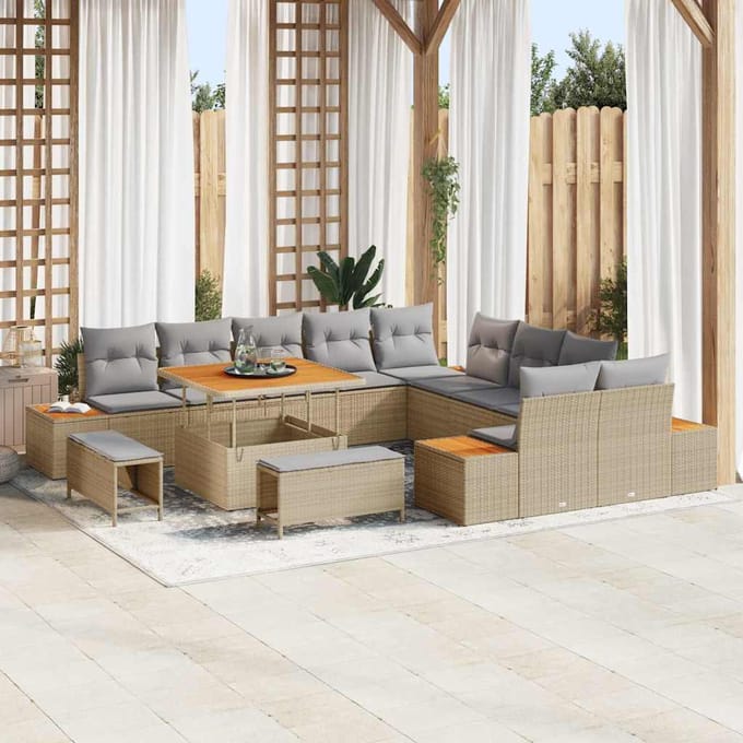 vidaXL - Tuinbank - Set - 13 - st - 12-zits - Beige - Poly - rattan