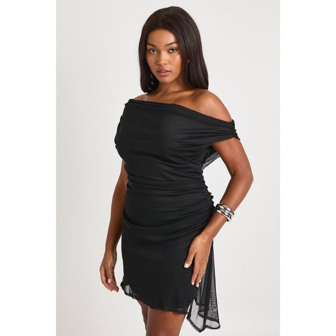 boohoo Dames Plus shiftjurk met draperige halslijn | Zwart | Maat: 54