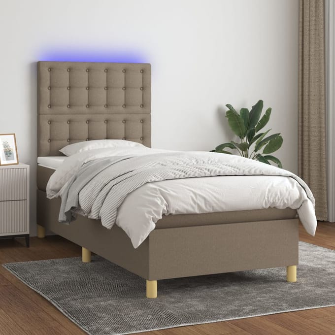 vidaXL - Boxspring - met - matras - en - LED - stof - taupe - 100x200 - cm