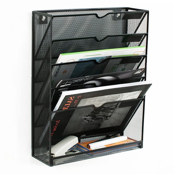5-laags Wanddocumentenorganizer Verticale Plaatsing Glanzende Randen Wandmontage Documenthouder met Ophanggat zwart