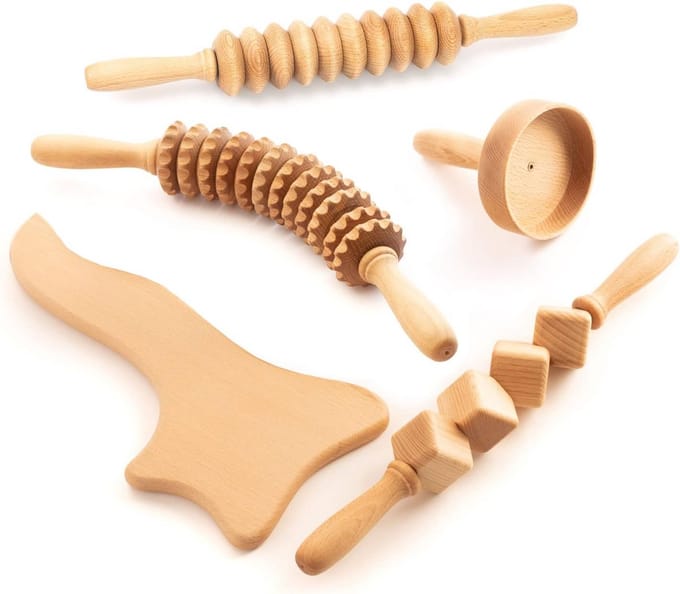 Maderotherapie Houten Set: Massageroller voor Cellulite en Lymfedrainage