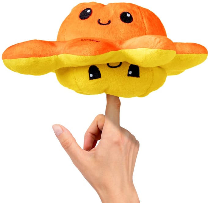 Mood octopus knuffel - Knuffels - Knuffeldier - Pluche speelgoed - Reversible - 20 cm - Geel/oranje