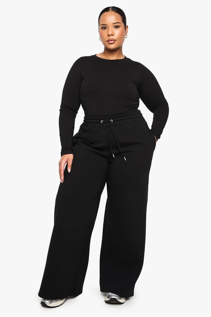 boohoo Dames PLUS BREDE BEEN JOGGERS | Zwart | Maat: 46
