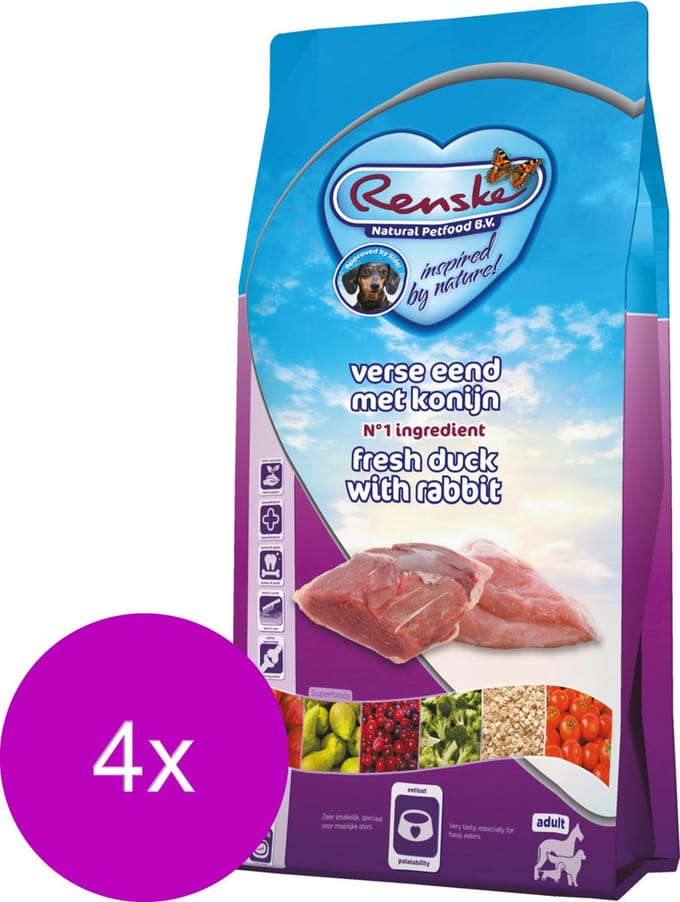 Renske Adult Eend&Konijn - Hondenvoer - 4 x 2 kg