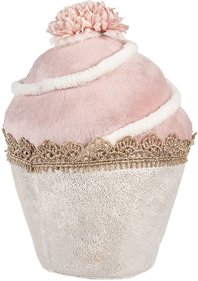 Clayre & Eef Decoratie Beeld Cupcake Ø 11x16 cm Roze Textiel