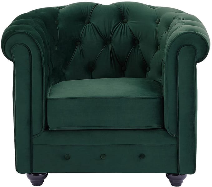 Vente-unique Fauteuil van groen velours CHESTERFIELD.