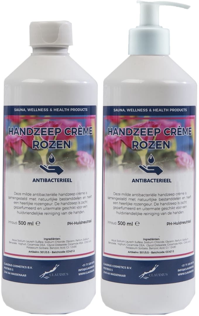 Handzeep Crème Rozen 500 ml - set van 2 stuks - met gratis pomp - Voordeelverpakking