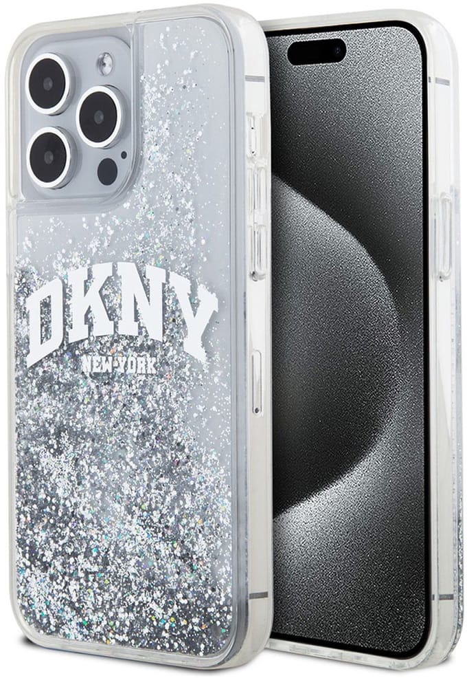 DKNY Liquid Glitter Arch Logo Back Case - Geschikt voor Apple iPhone 15 Pro Max (6.7") - Wit/Zilver
