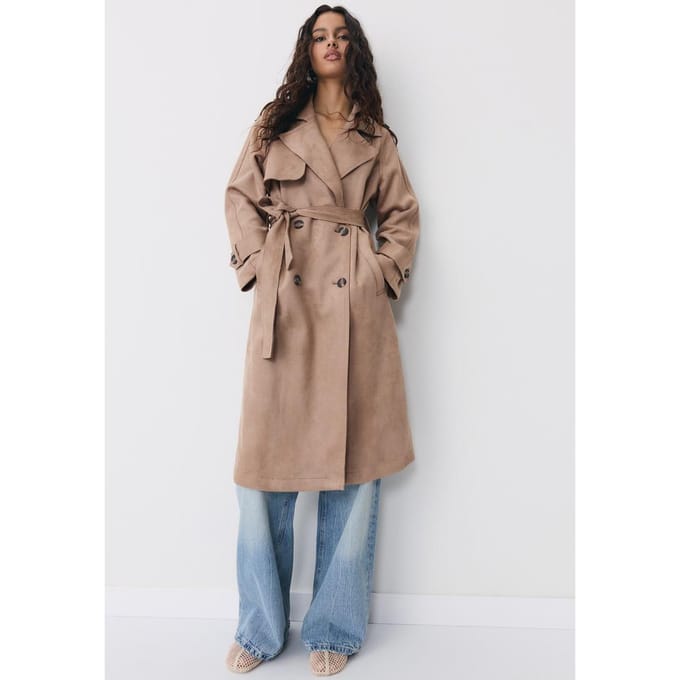 Stradivarius Lange trenchcoat van imitatiesuède  Karamel M