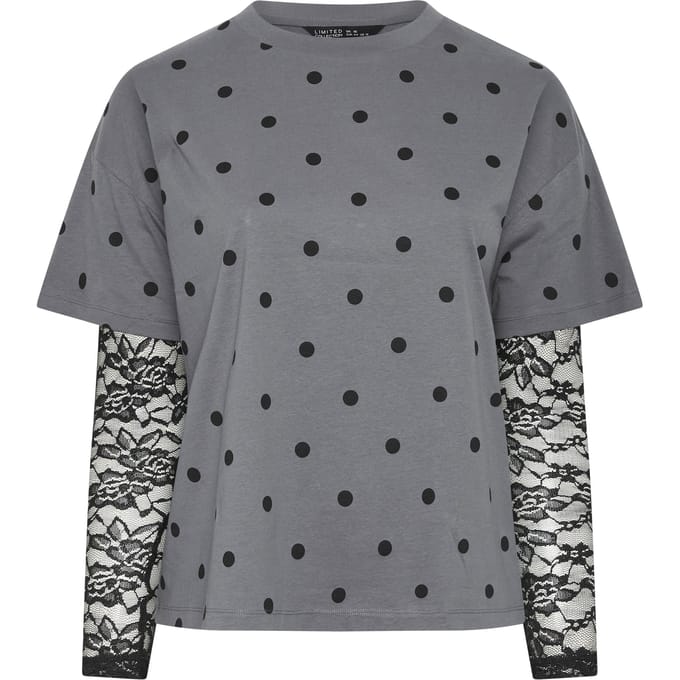 Limited Collection Grijze Top Met Stippen En Kant Size 40