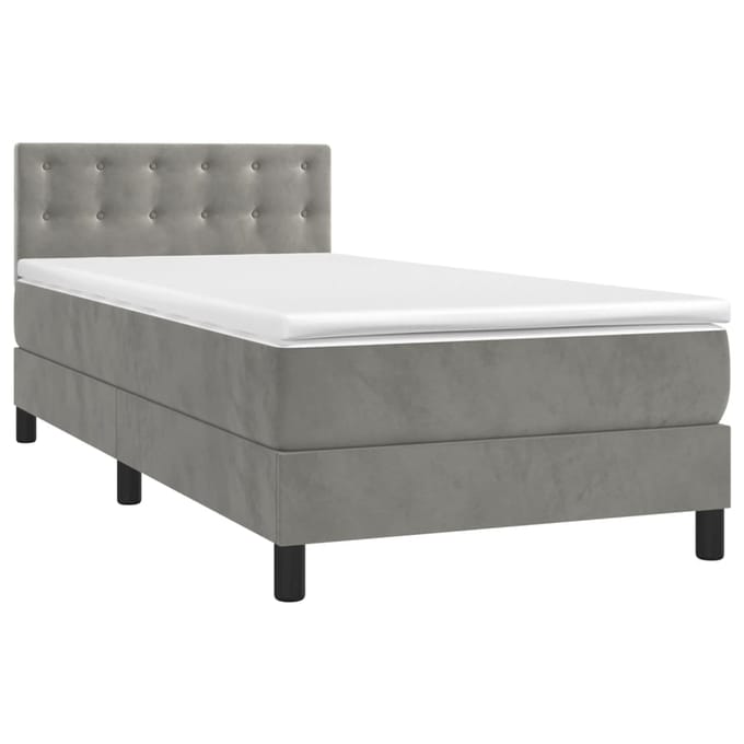 vidaXL - Boxspring - met - matras - en - LED - fluweel - lichtgrijs - 90x200 - cm