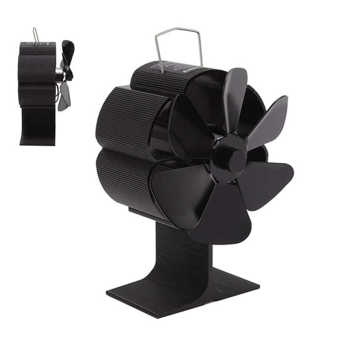 Hitteaangedreven Kachelventilator 6 Bladen Stil Energiebesparend Hittebestendig Aluminiumlegering black