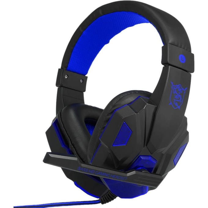 Gaming Headset Koptelefoon voor PC met Microfoon met USB 3.5mm Interface LED Volumeregeling blauw