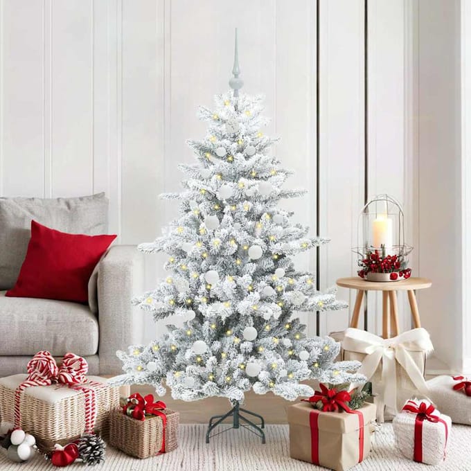 vidaXL - Kunstmatige - Hinged - Kerstboom - Wit - 150 - cm - PVC - en - Staal