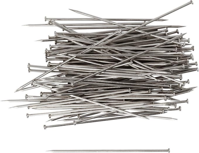 Kopspelden, L: 34 mm, dikte 0,6 mm, ca. 600 stuk, zilver, 50 gr/ 1 doos