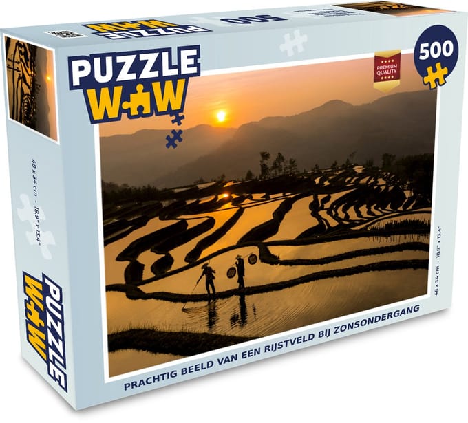 Puzzel Prachtig beeld van een rijstveld bij zonsondergang - Legpuzzel - Puzzel 500 stukjes
