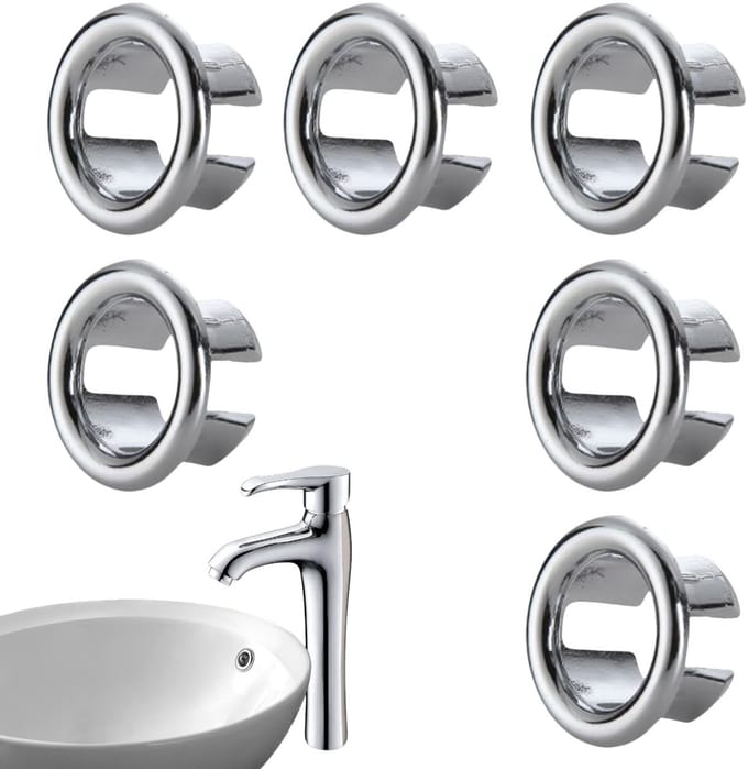 6 stuks - Overloopringen - Wasbak Overloopring - Overloopring van de gootsteen - Decoratieve overloopring - Rond - Geschikt voor badkamer - keuken - gootsteen