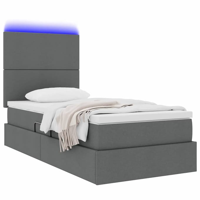 vidaXL - LED - opbergbed - met - matras - Donkergrijs - 100 - x - 200 - cm - Stof