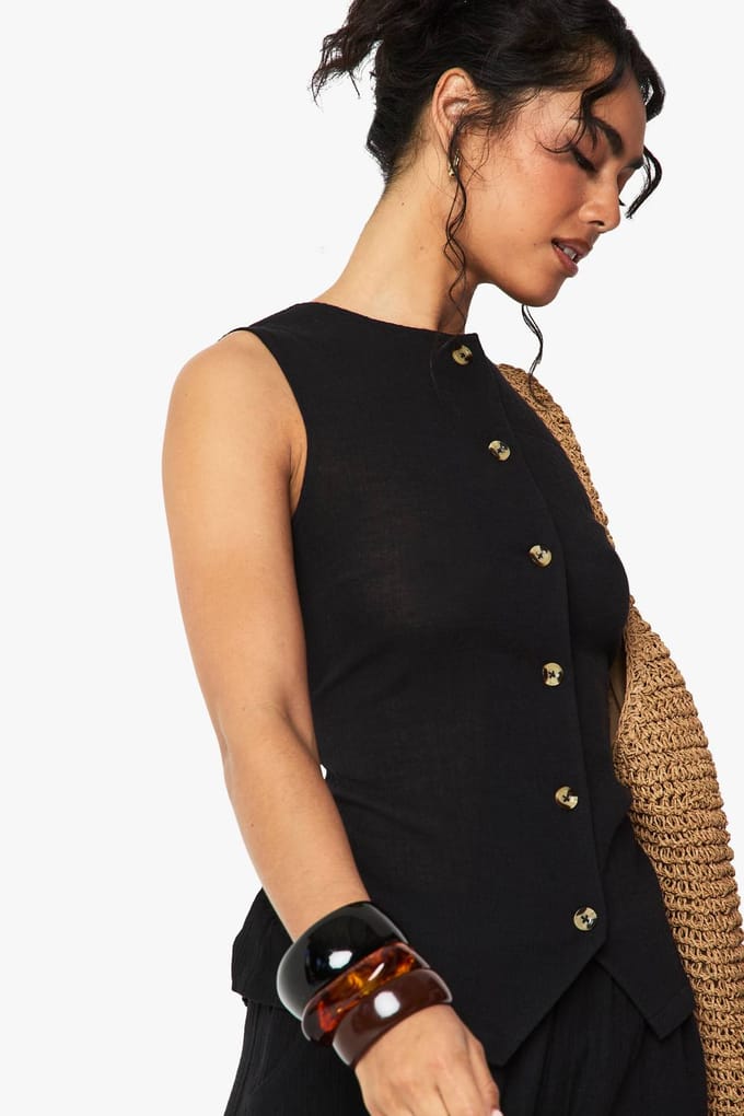 boohoo Dames Crinkle Getextureerd Gilet | Zwart | Maat: 38
