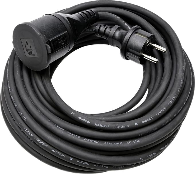 Benson Verlengsnoer rubber 15 meter - spatwaterdicht - 3 x 1.5 mm² - binnen en buiten