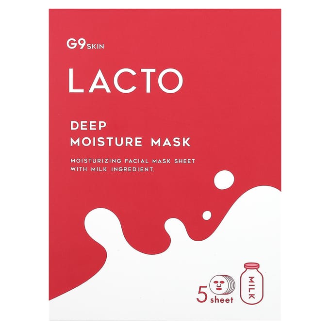 G9skin, lacto, deep moisture beauty mask, milk, 5 sheets, 22ml (0.74fl oz) per sheet white