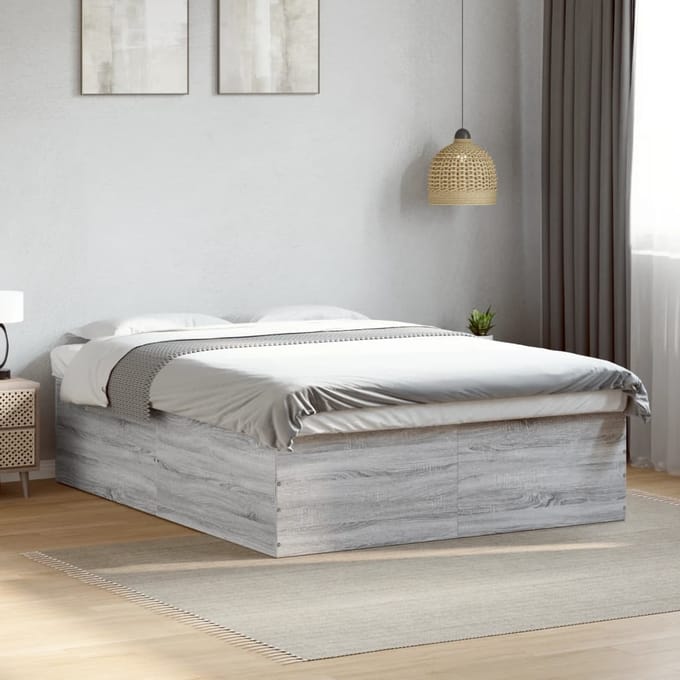 vidaXL - Bedframe - bewerkt - hout - grijs - sonoma - eikenkleurig - 160x200 - cm