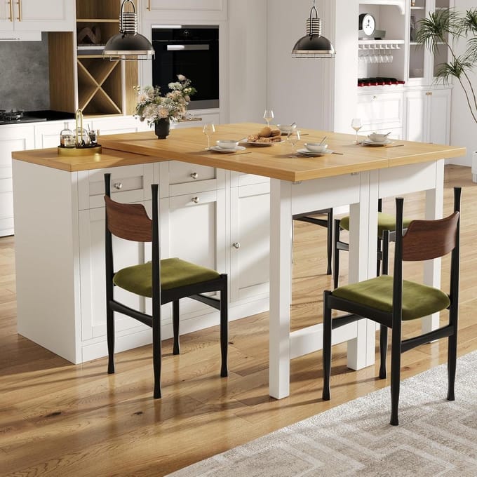 Uittrekbare bartafel - Inklapbare eettafel - Ruimtebesparend wonen - Met opbergruimte - 120-200 cm - Wit