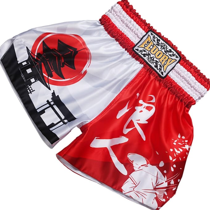 Fluory Muay Thai Short Kickboks Broek Samurai Rood Wit MTSF24 - S